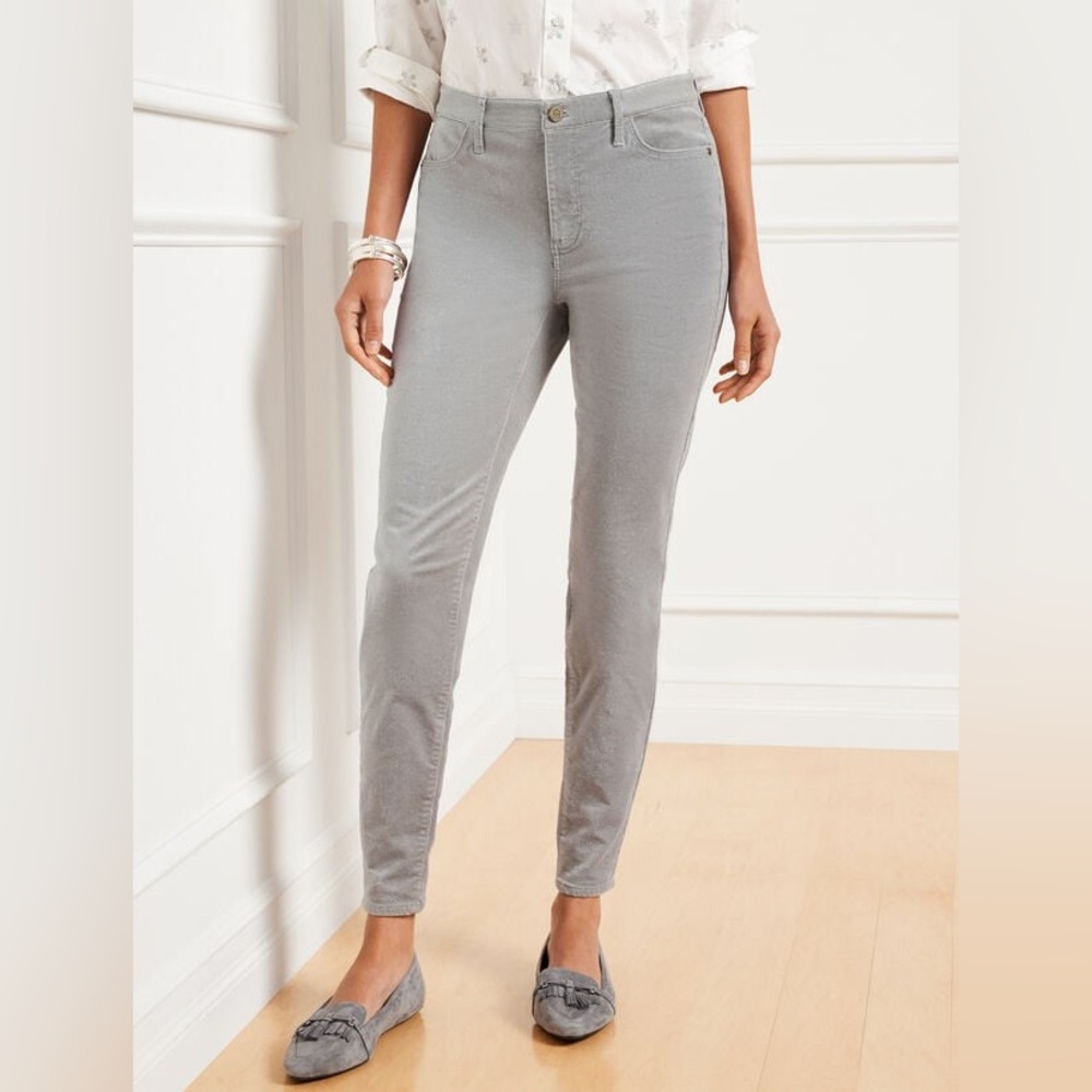 TALBOTS Grey & Metallic Silver Sparkle Stretch Corduroy Jeggings | Size 2